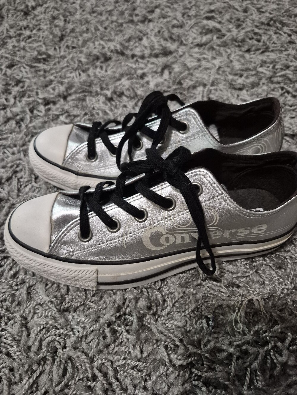 Silver Converse Sneakers (never worn but some flaws)
